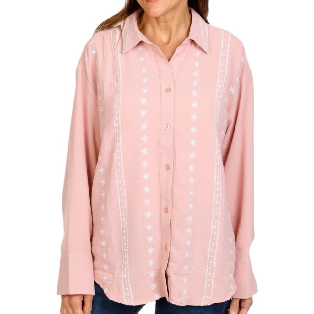 Como Blu NWT Womenβs Long Sleeve Embroidered Button Down Shirt Sz Sβ